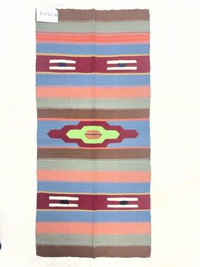 Handwoven Southwestern-Style Tapestry Runner in Blue, Coral & Green